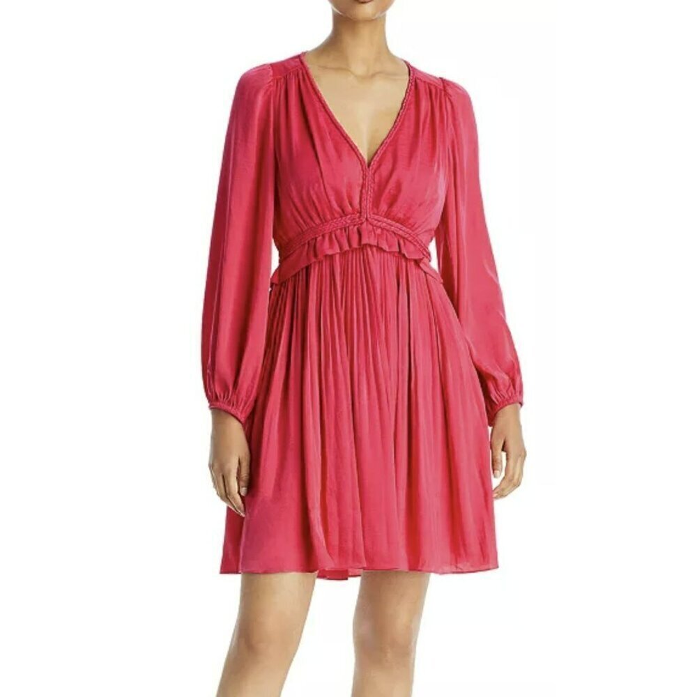 Kobi Halperin $548 Alexis Fire Red Long-Sleeve V-Neck Dress Large NWT
